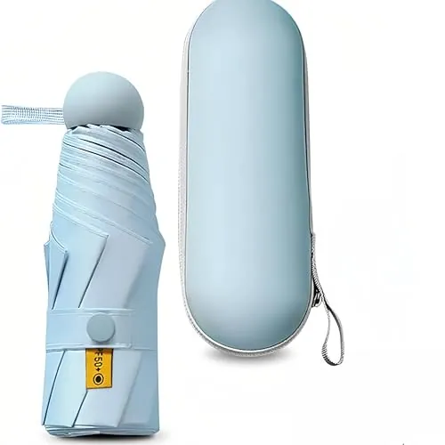 Kiuiom Paraguas de Viaje Plegable, Compacto y Resistente al Viento, 6 Costillas, Mini Paraguas para Hombre y Mujer, Protección UV y Impermeable (Azul)