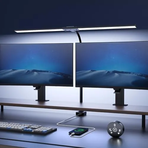 Lampara de Escritorio de LED 24W con Control Remoto - 1500LM 80CM Flexo LED Escritorio con Pinza Luz Leer Puerto de carga USB para Estudiar, Oficina, Negro
