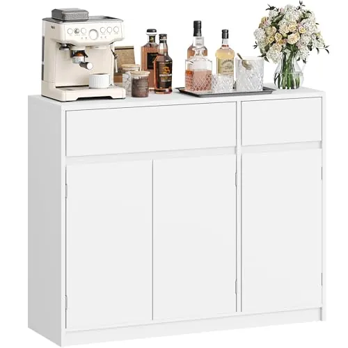 Hzuaneri Aparador Cocina con 2 Cajones y 3 Puertas, 33x100x81,5cm, Blanco