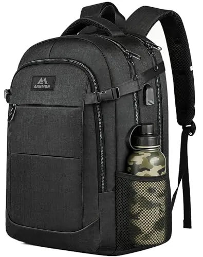 ANNMOR Mochila Portátil, 15,6-17,3" Mochila Ordenador Portatil, Mochila Hombre Trabajo con Puerto USB para Trabajo Viaje Escolares - Negro