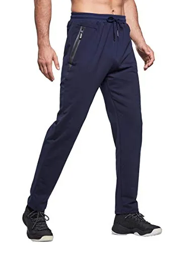 Tansozer Pantalones de chándal para hombre con cremallera, ajustados, con bolsillos, azul, XL
