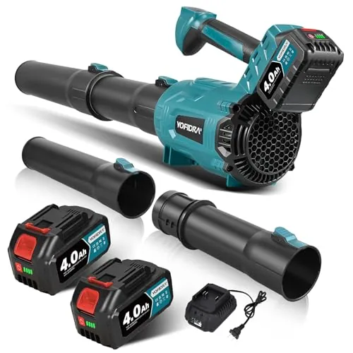 Yofidra Soplador de Hojas Bateria, 400 km/h, 6 Velocidades | Motor sin Escobillas 25000RPM, 2 × Baterías y Cargador, Soplador Batería para Jardín, Hojas, Polvo y Nieve