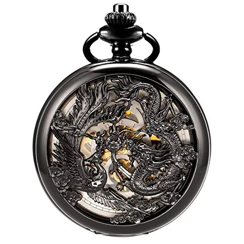 ManChDa - Reloj de Bolsillo Antiguo mecánico con Cadena para Hombres y Mujeres y Estuche, 4.Negro, Segundos De Oro
