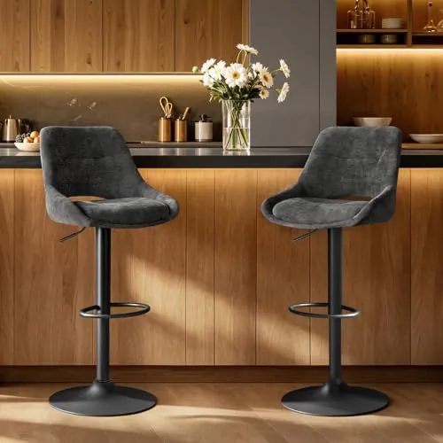 WOLTU Taburetes Altos de Cocina Juego de 2, Sillas de Bar Regulables, Gris