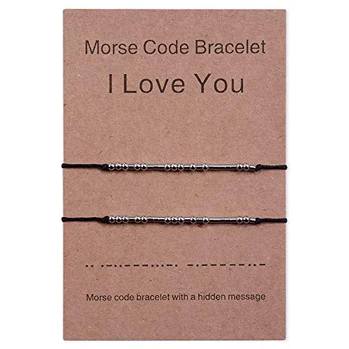 CheersLife 2 Piezas Te Amo Código Morse Pulseras Para Mujeres Parejas Amistad Hermana Relación a Juego Pulsera De Cuentas Joyería Para Niñas Niños Hombres Madre Hija Regalos Del Día De San Valentín