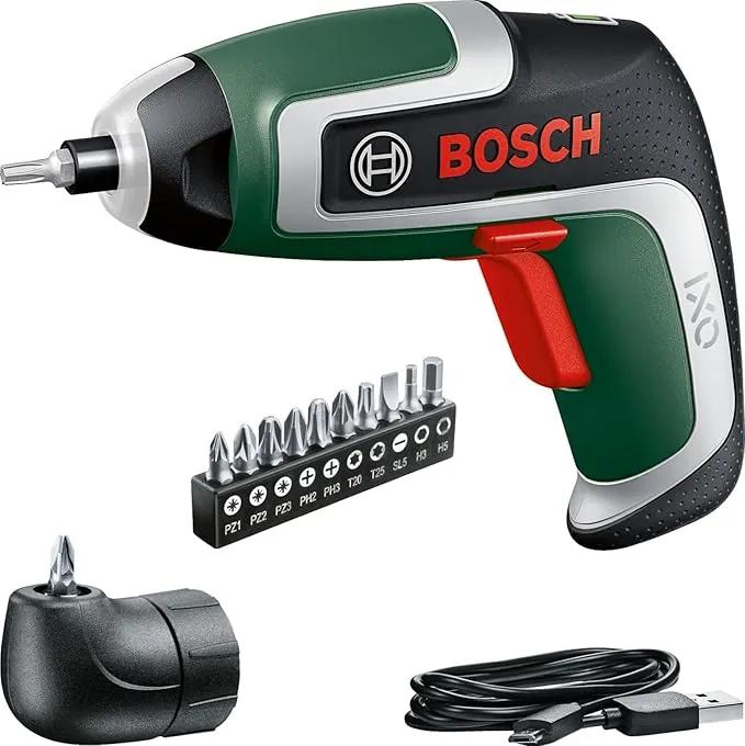 Bosch atornillador a batería compacto IXO set (7.ª generación; 3,6 V; 2,0 Ah; 5,5 Nm; adaptador de atornillado en ángulo; con cable micro USB; atornilla hasta 190 tornillos; en caja) – Amazon Edición