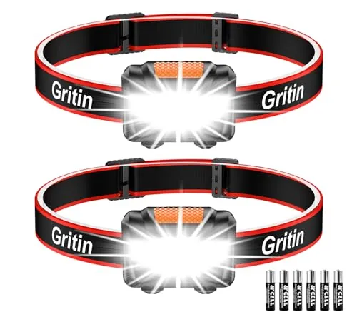 Gritin Linterna Frontal LED, [2 Pack] Linterna Cabeza COB Super Brillante