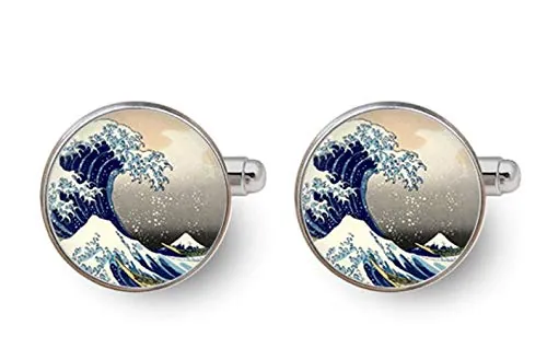 Death Devil Gemelos con diseño Art Picture Cufflinks, Hokusai