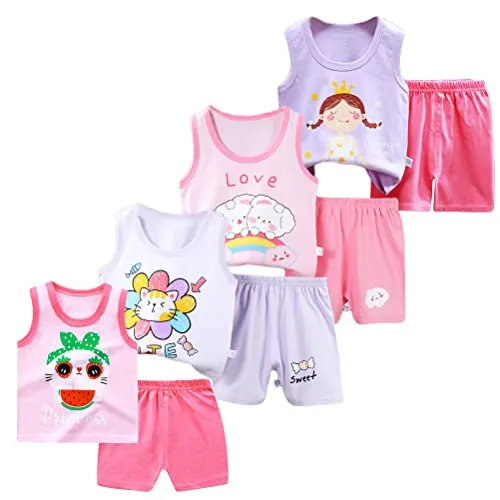 XM-Amigo Paquete de 8 camisetas sin mangas para niñas y bebés (8 meses a 5 años), Juego 03, 3-4 Years
