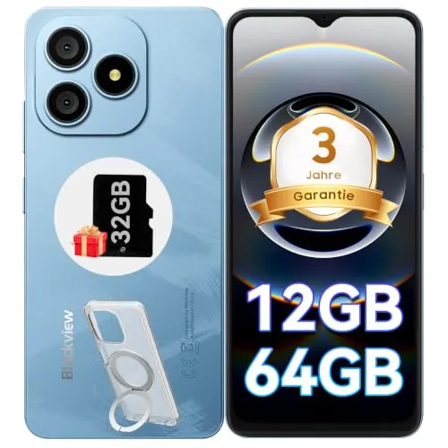 Blackview Wave 9C Smartphone con Funda de Teléfono, 12GB+64GB/2TB TF Moviles Baratos, IP54 6,56" Telefonos Moviles, Smartphone Libres Oferta 5000mAh, 13MP/4G Dual SIM/Fingerprint/3 Años de Garantía