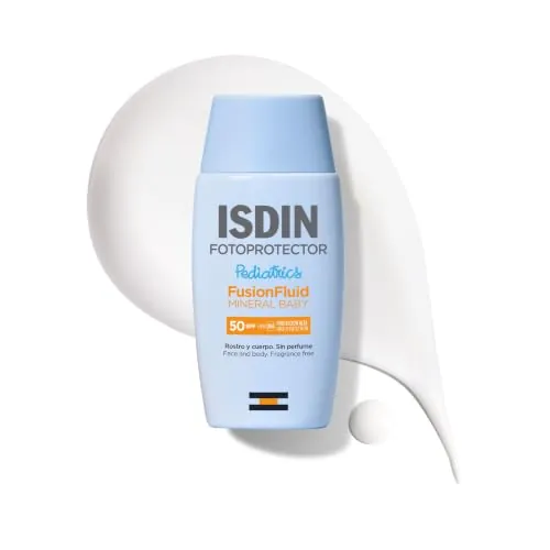 ISDIN Fotoprotección Fusion Fluid Mineral Baby Pediatrics SPF 50, Protector Solar Sin Filtros Químicos, 100% Mineral, indicado para el Cuerpo y el Rostro de Niños y Bebés, 50 ml