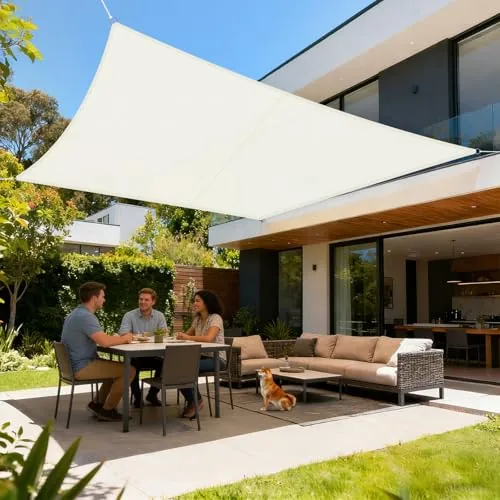 LOVE STORY Toldo Vela de Sombra Impermeable Cuadrado 4x4m Protección Rayos UV, PES Toldos para Patio, Exterior Terrazas, Jardín, Balcon (Crema)