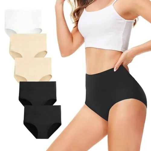 TUUHAW bragas algodon mujer talle alto braguitas sin costuras Pack de 5 M | Braguitas de Talle Alto, Entrepierna 100% Algodón, Sin Etiquetas, Cobertura Completa, Bragas y Postparto