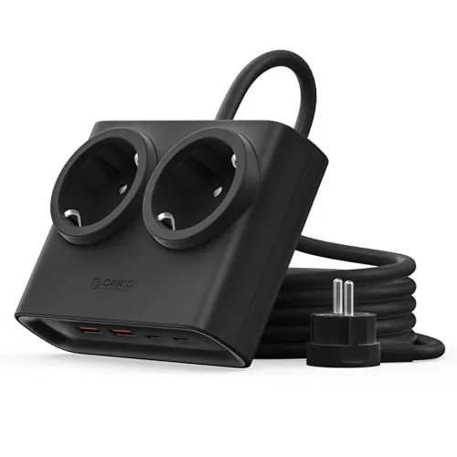 ORICO Regleta Enchufes Plana PowerBrick GAN 25W, 2 Tomas AC y 4 USB, Negro