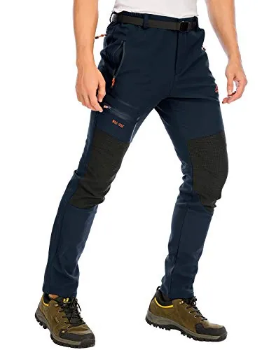 DAFENP Pantalones Trekking Esqui Trabajo Hombre Impermeables Polar Forrado | Pantalones Montaña Senderismo Snowboard Neve Softshell Termicos Invierno Aire Libre (A Azul Oscuro,XL)
