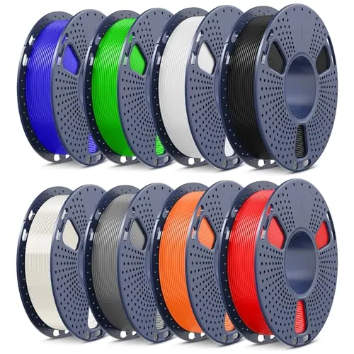 SUNLU 250G*8 PLA+ Filamento Paquete, 250G por Carrete, 8 Rollos | Negro+Blanco+Gris+Transparente+Rojo+Azul Klein+Verde+Naranja Soleado