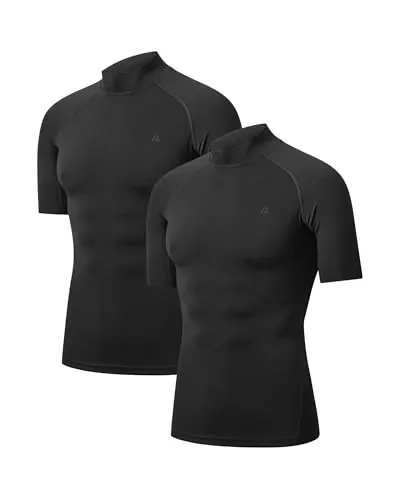 DANISH ENDURANCE Camiseta Compresión Hombre, 2 Pack Negro 2XL | Camiseta de Compresión de Manga Corta, Transpirable y Secado Rápido, para Running, Gimnasio y Crossfit