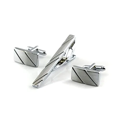 Juego de 3 clips de corbata y gemelos para hombre, camisas de negocios, corbata de corbata, clips de barra de regalo, para bodas, fiestas, negocios, reuniones, día del padre, día de San Valentín,plata