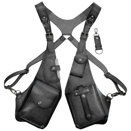 Arnés antirrobo de cuero para hombre, bolso de hombro medieval para las axilas, bolso de hombro para las axilas, cartera con correa ajustable, cartera para teléfono y cinturón, vintage