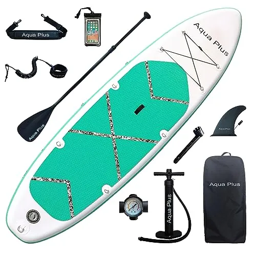 Aqua Plus Sup Inflable de 15cm de Grosor para Todos los Niveles de Habilidad, Paleta Ajustable, Bomba, Mochila de Viaje ISUP, Tabla de Remo Inflable para jóvenes y Adultos