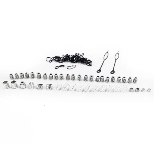 Durlo Juego de 44 cuentas para barba, decoración vikinga, joyas con clip para barba, cuentas para el cabello de hombre, para rastas, trenzas, joyas con goma.
