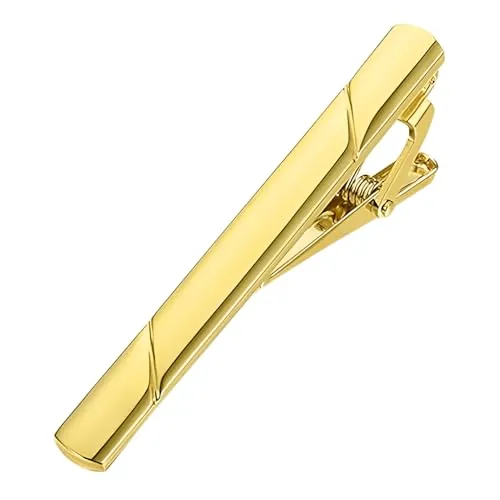 Pasador de corbata para hombre – Clip y alfiler de corbata metálico elegante, resistente y pulido para trajes formales (oro)