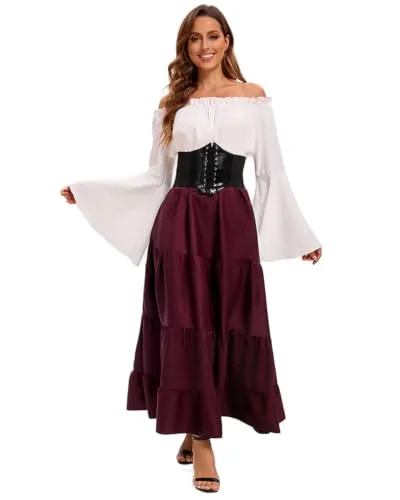Feynman Vestido Medieval para Mujer con Mangas Trompeta, Estilo Medieval Victoriano, Vestido Largo renacentista, gótico. para Carnaval, Halloween, Fiestas de Princesas, Disfraz