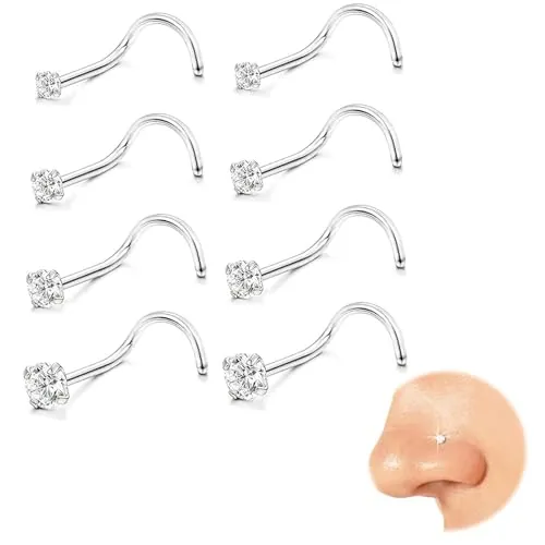 Kabwea 8 Piezas 316L Piercing en la Nariz, Acero Quirúrgico Hipoalergénico, Fosa Nasal, 1.5mm, 2mm, 2.5mm, 3mm