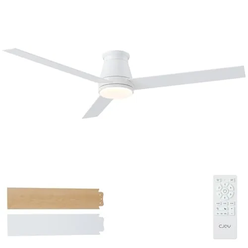 CJOY Ventilador de Techo con Luz Silencioso, 152 cm Blanco Ventilador de Techo con Luz y Mando 3 Aspas, 6 Velocidades, 3 CCT Regulable, Reversible CC, Memoria Función, Modo Sleep, Para Dormitorio