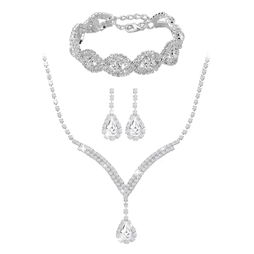 TTPSRY Conjunto Joyas Mujer Lágrima Cristal Brillante Collar Pulsera Pendientes Elegante Adorno Nupcial Ceremonia Boda