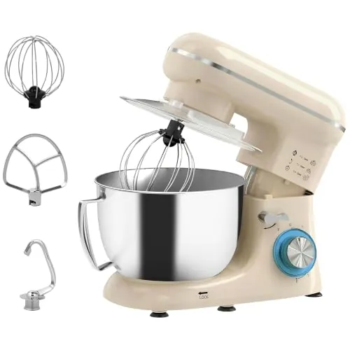 HOMCOM Batidora Amasadora 4,5L Amasadora de Pan 1300W Batidor Beige