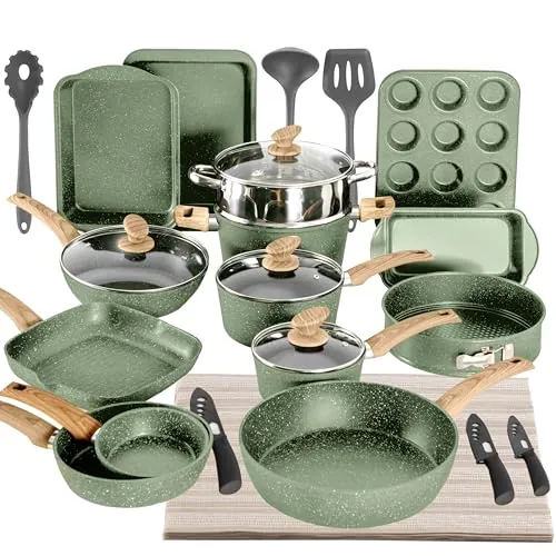 Kitchen Academy Juego de Ollas y Sartenes Antiadherentes 30 Piezas Verde