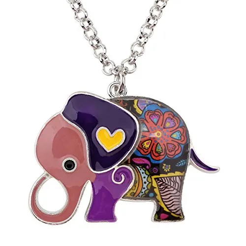 DALANE AleacióN de Esmalte Encantadora Collar de Elefante Africano Colgante de Animales Joyas Novedosas Regalo de NiñA (Morado)