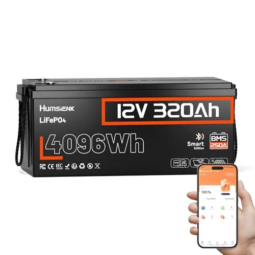 Batería Litio 12V 320Ah con Bluetooth, Bateria LiFepo4 4096Wh, 250 BMS con Protección de Baja Temperatura,hasta 15000 Ciclos,Batería Recargable para Autocaravana,Barco,Placa Solar y Caravana