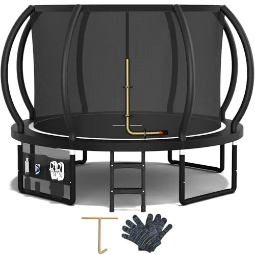 Devoko Cama Elástica Exterior para Niños Ø 228/305/366/427 cm, Trampolín Exterior de Jardín Calabaza Certificado GS con Red Seguridad, Escalera, Capacidad 150 kg