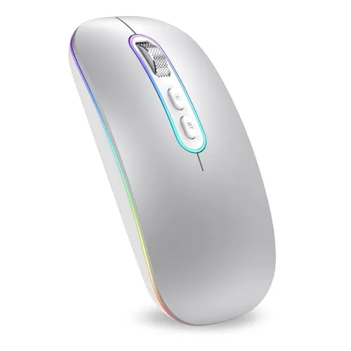 cimetech Raton inalambrico Recargable, 2.4G & Bluetooth Ratón para Portátil Ratón Silencioso Diseño Ergonómico con Nano Receptor USB Compatible con Macbook iPad Ordenador-Plata