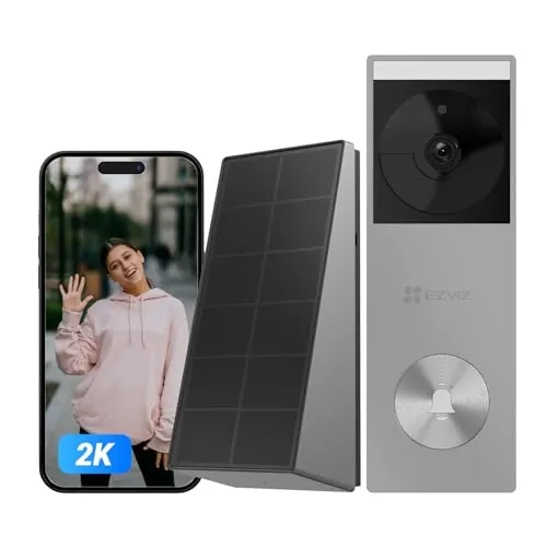 EZVIZ Timbre Inalámbrico con Cámara de Panel Solar,2K Video Doorbell Exterior Impermeable,Detección de Personas,Visión Nocturna en Color, Audio Bidireccional,8GB eMMC Incorporado,CP3 Pro