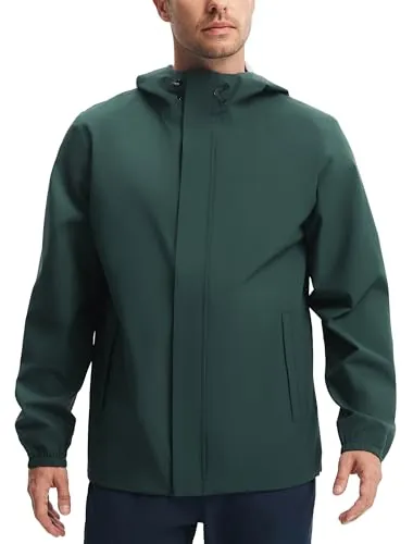 Libin Chaqueta de Lluvia Hombre Impermeable Transpirable Ligera Chaqueta Outdoor con Capucha y 4 Bolsillos para Senderismo Golf Ciclismo Running y Actividades al Aire Libre, Verde Oscuro 3XL