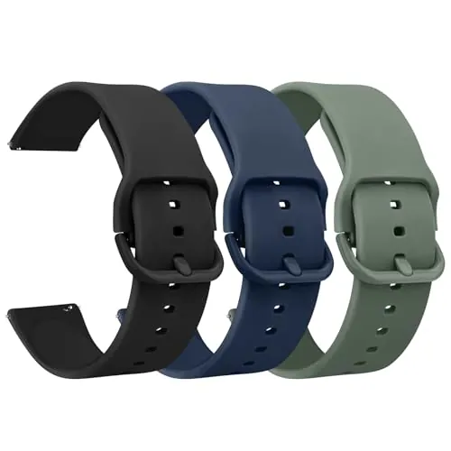 Meliya 3PACK Correas para 22mm Reloj Silicona de Liberación Rápida para Hombre y Mujer,Nuevo Suave Silicona Ajustable Pulseras de Repuesto para 22mm Reloj(Negro/Azul/Verde)