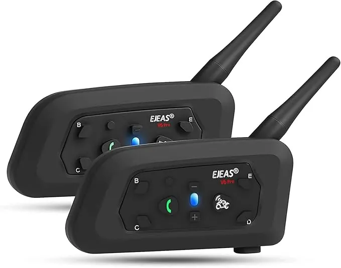EJEAS V6 Pro BT Casco de Motocicleta Bluetooth 3.0 Intercomunicador Auricular 1200M 2 Personas Full Duplex Wireless Moto Interphone Connect hasta 6 Pilotos （2 Paquete）