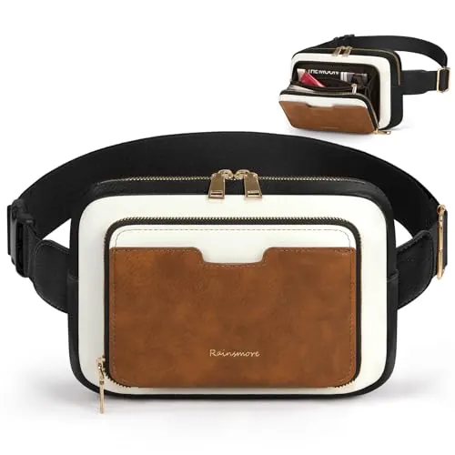 RAINSMORE Riñonera Mujer Elegante Impermeable Bolso Bandolera Pequeño de PU Cuero Cinturón Ajustable Regalos para Shopping Casual