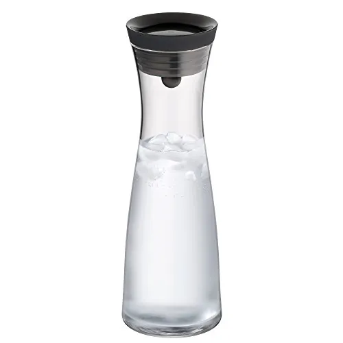 WMF Basic - Jarra de agua de vidrio 1 litro, jarra de vidrio con tapa de silicona, cierre CloseUp, Negra