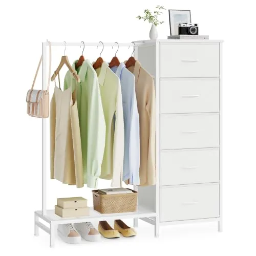 SONGMICS Comoda Dormitorio con 5 Cajones de Tela, 96,2 x 30 x 117,7 cm