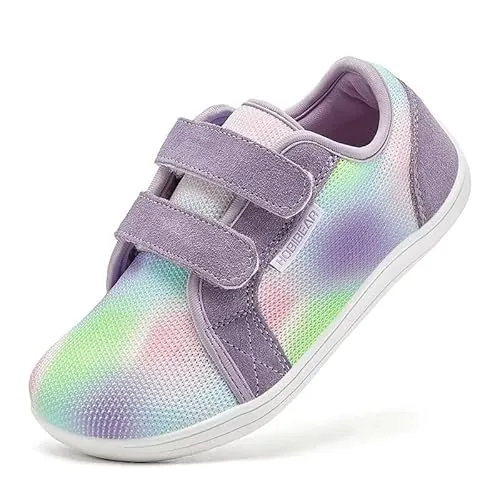 HOBIBEAR Kids Calzado Descalzo Ancho para niños niñas Outdoor Trail Running Minimalist Walking Shoes(Violeta Manchado,EU 31)