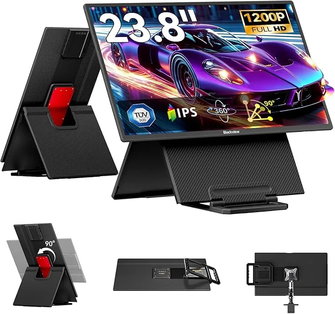 Blackview Portable Monitor, 23.8" 1080P FHD 100Hz, Monitor Gaming IPS, Soporte Ajustable Giratorio 90°, para Laptop, Desktop, MacBook, PS4/5, Compatible VESA