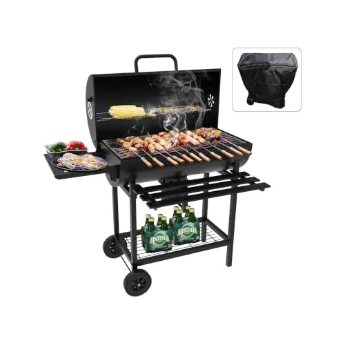 TEENO Barbacoa Carbon, con Parrilla de Cocina XXL con Dos Estantes, Ventilación Ajustable, Bola de Parrilla,parrilla de Carbón de Madera Portátil (con Tapa De Paño)