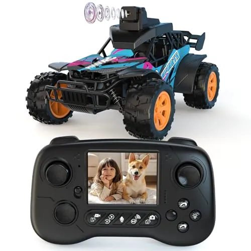 Coche Teledirigido RC con Cámara FPV, Camión RC Todoterreno, Pantalla 2.8'', Cámara 60° Ajustable, Video en Directo, Doble Control App/Radio 2.4GHz, 2 Velocidades, Recargable, Regalo Adultos y Niños