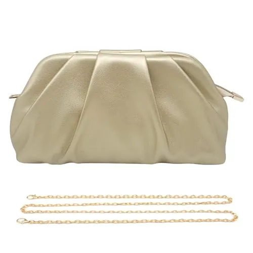 Pahajim Bolsos de Fiesta Clutch Bolso de Mano para Mujer PU Piel con Cadena Desmontable Bolsos Ceremonia Bandolera para Bodas, Cenas, Eventos (Dorado)