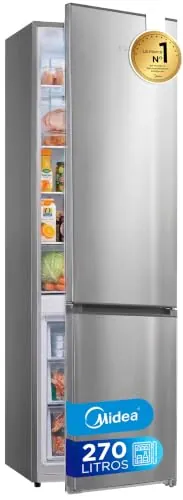 Midea Frigorifico Combi No Frost | 55 cm ancho x 180 cm | Inox | 270L de Capacidad - Nevera Libre Instalación con Congelador Vertical - Refrigerador de Bajo Consumo con Sistema Multi Air Flow