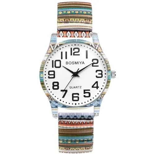 OIDEA Reloj Elástico Boho Mujer: Relojes Redondo de Cuarzo Analógico para Señora Escala Números Arábigos Grandes Claros y Fáciles de Leer Correa de Aleación - para Ocio Negocios Regalos